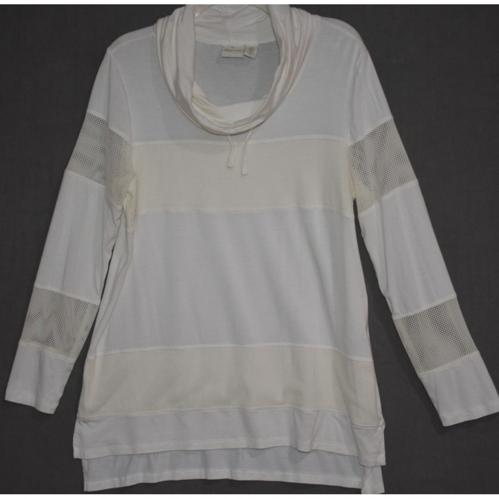 Chicos Zenergy 2/Large Tunic Casual Beachy Stretch Mesh Funnel Neck Long Sleeve